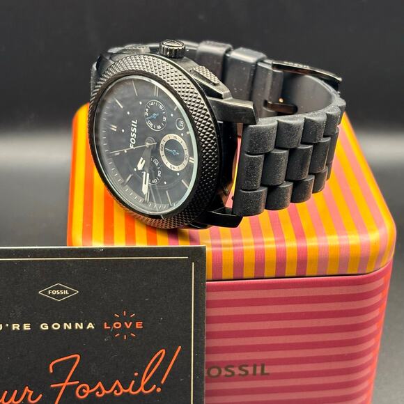 Fossil FS4487 Machine Chronograph Men’s Gunmetal Black Silicone Strap Watch - Picture 4 of 16